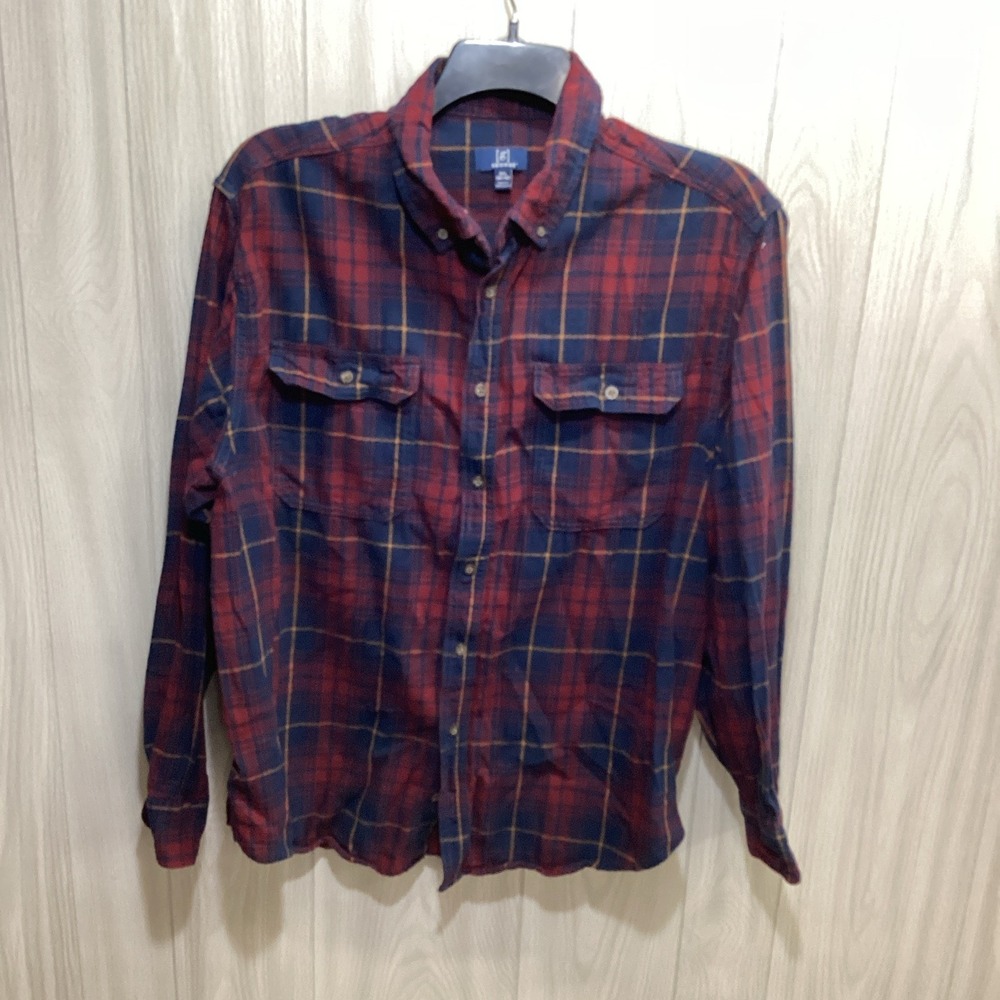 George Men's (Size 2XL 50-52) Flannel Button Down Plaid Shirt Pockets